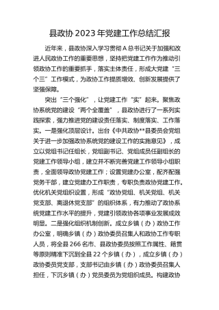县政协2023年党建工作总结汇报