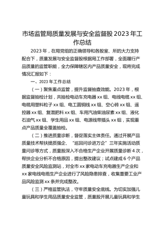 市场监管局质量发展与安全监督股2023年工作总结