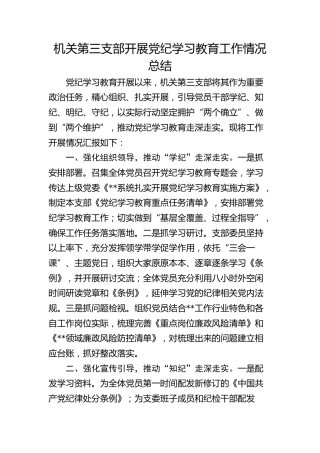 党支部开展党纪学习教育工作情况总结1500字