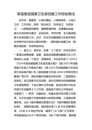县推进国家卫生县创建工作经验做法