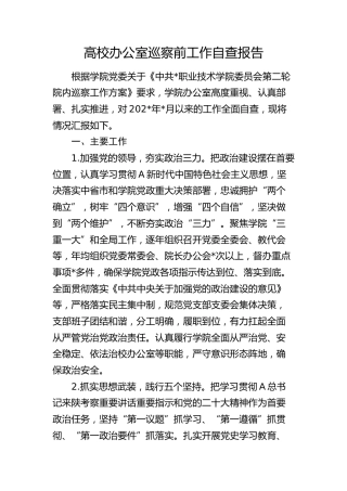 高校办公室巡察前工作自查报告（学校总结汇报5000字）