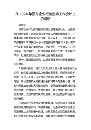 在2024年国企公司纪检监察工作会议上的讲话