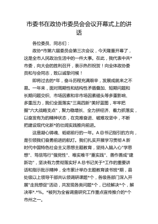 市委书在政协市委员会会议开幕式上的讲话