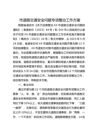 市道路交通安全问题专项整治工作方案