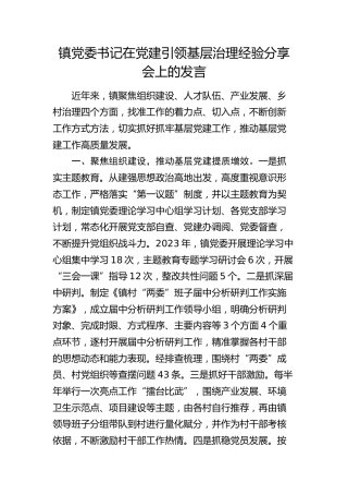 乡镇党委书记在党建引领基层治理经验分享会上的发言
