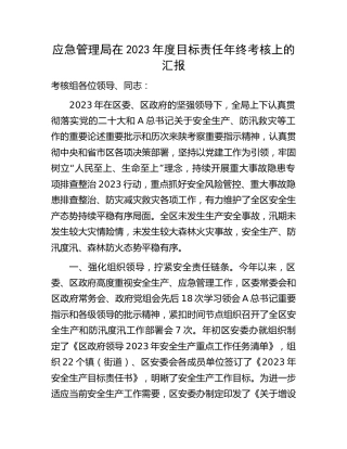 应急管理局在2023年度目标责任年终考核上的总结汇报