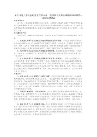 关于培育上海龙头和骨干民营企业，形成更多具有全球影响力的世界一流企业的建议