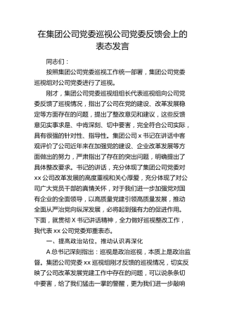 在巡视（巡察）公司反馈会上的表态发言