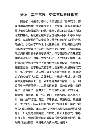 党课：实干笃行，夯实基层党建根基