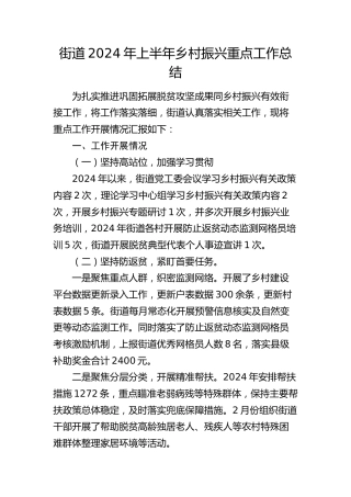 街道2024年上半年乡村振兴重点工作总结汇报
