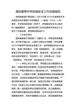 高校春季开学校园安全工作自查报告（学校）