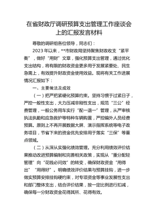 在省财政厅调研预算支出管理工作座谈会上的汇报发言