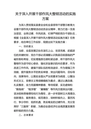开展干部作风大整顿活动实施方案
