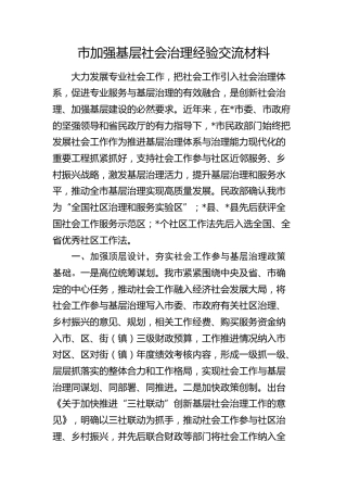 市加强基层社会治理经验交流