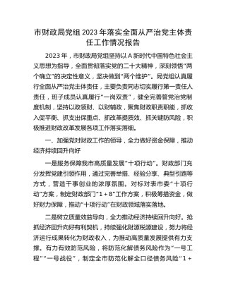 市财政系统2023年落实全面从严治党主体责任工作情况报告16000字
