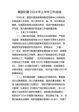 公司纪委2024年上半年工作总结2200字