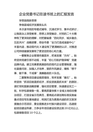 公司党委书记在读书班上的汇报发言