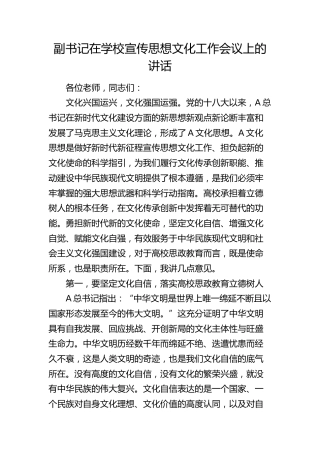 副书记在学校宣传思想文化工作会议上的讲话