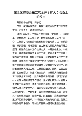 在全区安委会第二次全体（扩大）会议上的发言（安全生产）