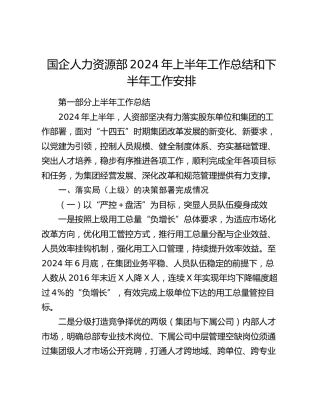 国企公司人力资源部2024年上半年工作总结和下半年工作安排