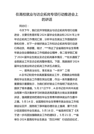 在高校就业与访企拓岗专项行动推进会上的讲话（学校）