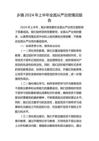 乡镇2024年上半年全面从严治党情况总结报告2000字