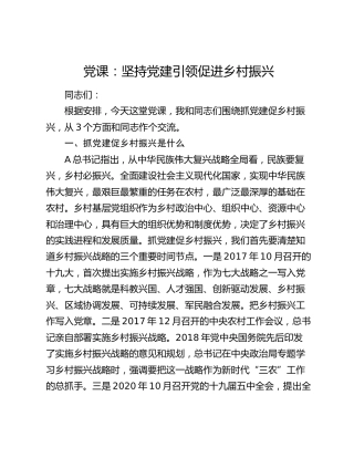 党课：坚持党建引领  促进乡村振兴
