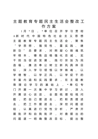 2023年度主题教育专题民主生活会整改工作方案8600字