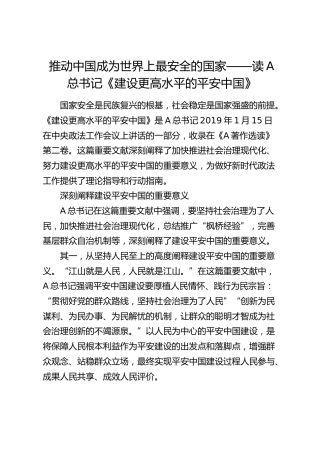 《建设更高水平的平安中国》读书心得体会