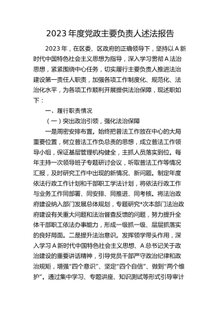 2023年度主要负责人述法报告2600字