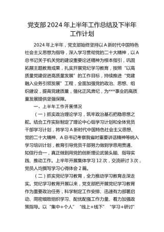 党支部2024年上半年工作总结2700字（党建总结）