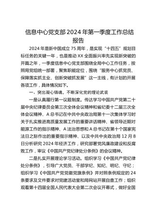 信息中心党支部2024年第一季度工作（党建）总结报告
