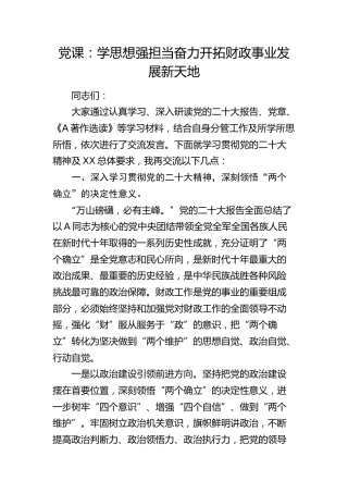 党课：学思想强担当  奋力开拓财政事业发展新天地