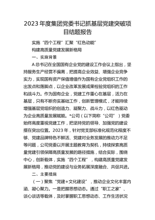 2023年度公司书记抓基层党建突破项目结题报告