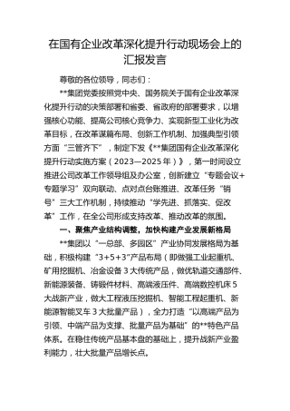 在国企改革深化提升行动现场会上的汇报发言（公司）