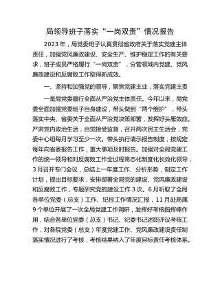 局领导班子落实“一岗双责”情况报告3000字