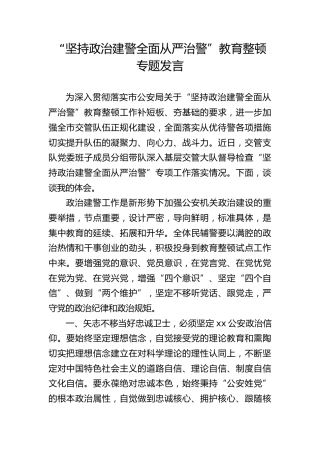 “坚持政治建警全面从严治警”教育整顿专题发言