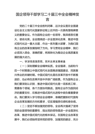 国企公司二十届三中全会精神研讨发言2400字