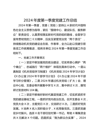 2024年度第一季度党建工作总结1600字
