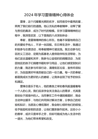 2024年学习雷锋精神心得体会发言