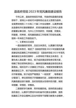 县政府党组2023年党风廉政建设报告（3000字总结）