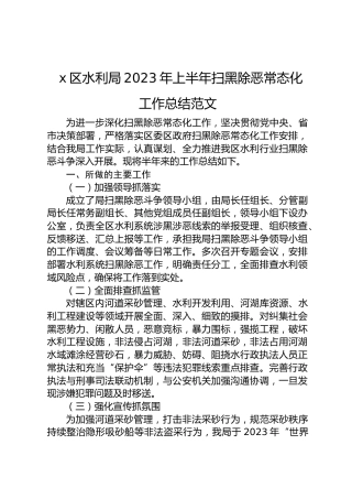 水利局2023年上半年扫黑除恶常态化工作总结范文