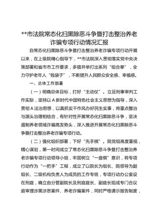 市法院常态化扫黑除恶斗争暨打击整治养老诈骗专项行动情况汇报