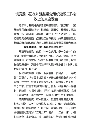 乡镇党委书记在加强基层党组织建设工作会议上的交流发言