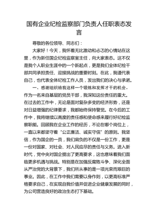 国有企业纪检监察部门负责人任职表态发言（公司）