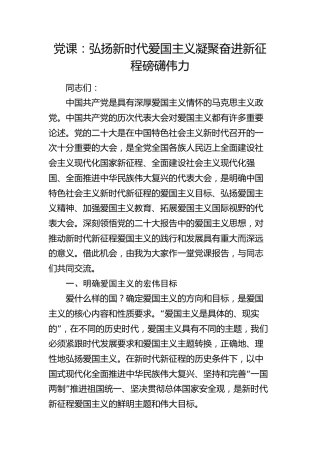 党课：弘扬新时代爱国主义 凝聚奋进新征程磅礴伟力