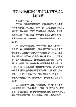 商务局局长在2024年全市上半年总结会上的发言