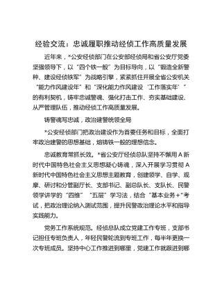 经验交流：忠诚履职推动经侦工作高质量发展