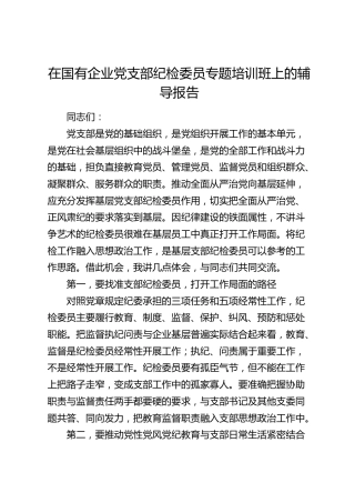 在国企公司党支部纪检委员专题培训班上的辅导报告（党课参考）
