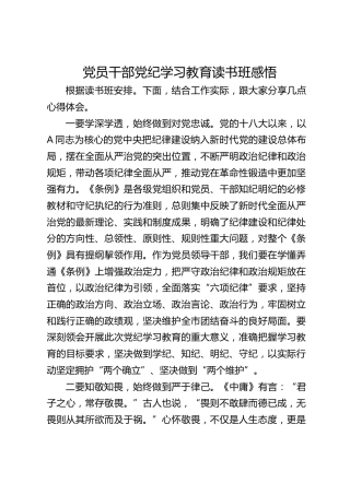 党纪学习教育读书班心得体会发言1300字